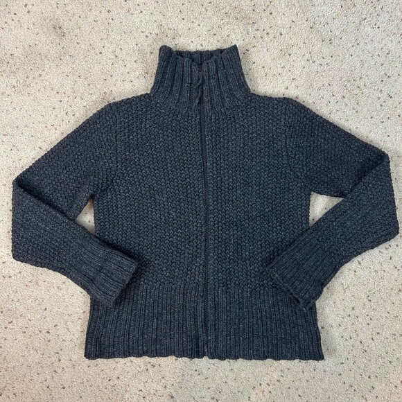 Y2K Gap Gray Chunky Knit Zip Up Cardigan Sweater Size Large Women's - Picture 1 of 4